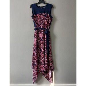 Vince Camuto Size 14 Colorblock Sleeveless Handkerchief Hem Crepe Midi Dress Zip